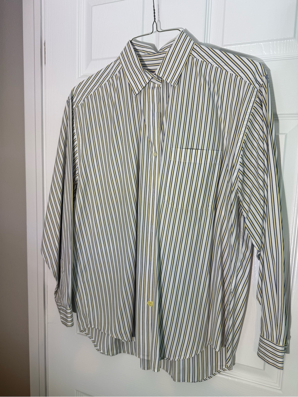 Women’s Brooks Brothers White Shirt with blue and yellow  Stripes
